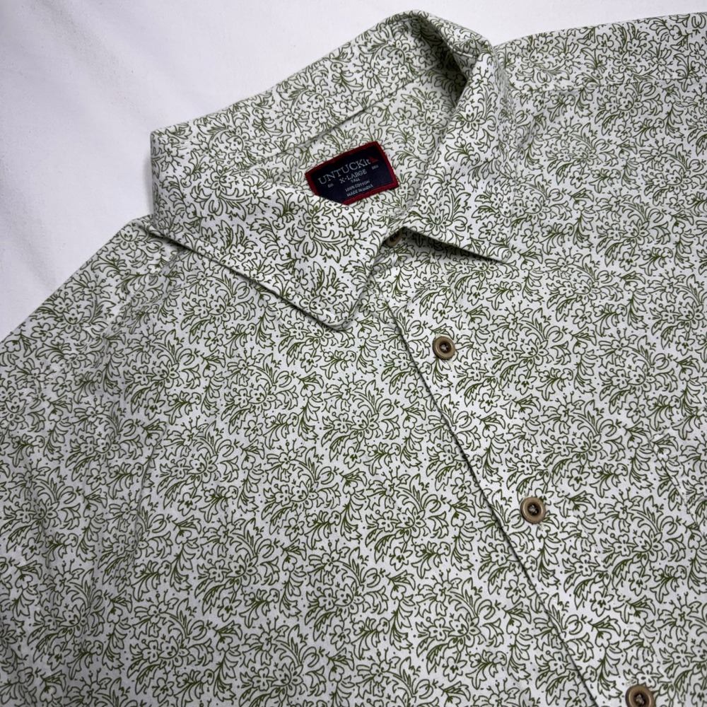 UNTUCKit Hillview Floral Button Down Shirt Mens XL Tall Green White Short Sleeve
